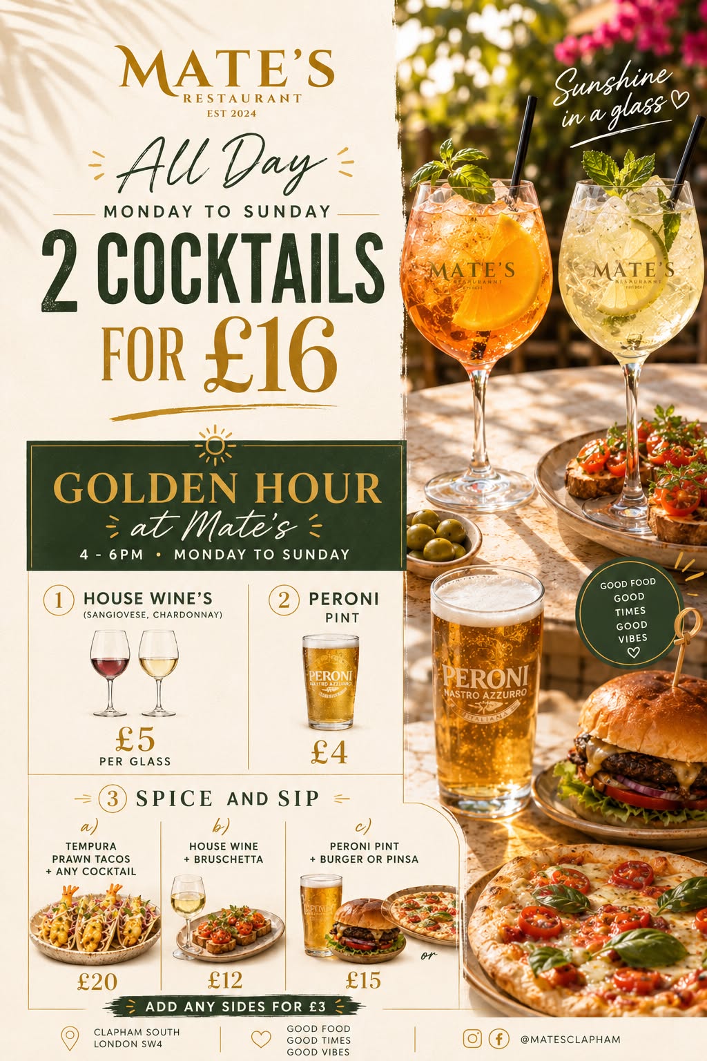 2 Cocktails for £16 promotion poster